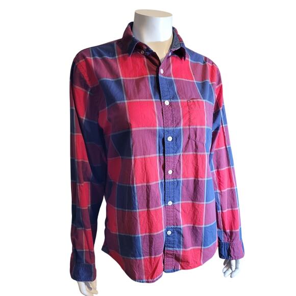 Express Red Blue Buffalo Plaid Flannel Shirt Sz M Soft Wash Cotton Gorpcore - Picture 8 of 10